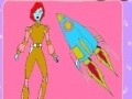 Jogo Space Woman and rocket coloring